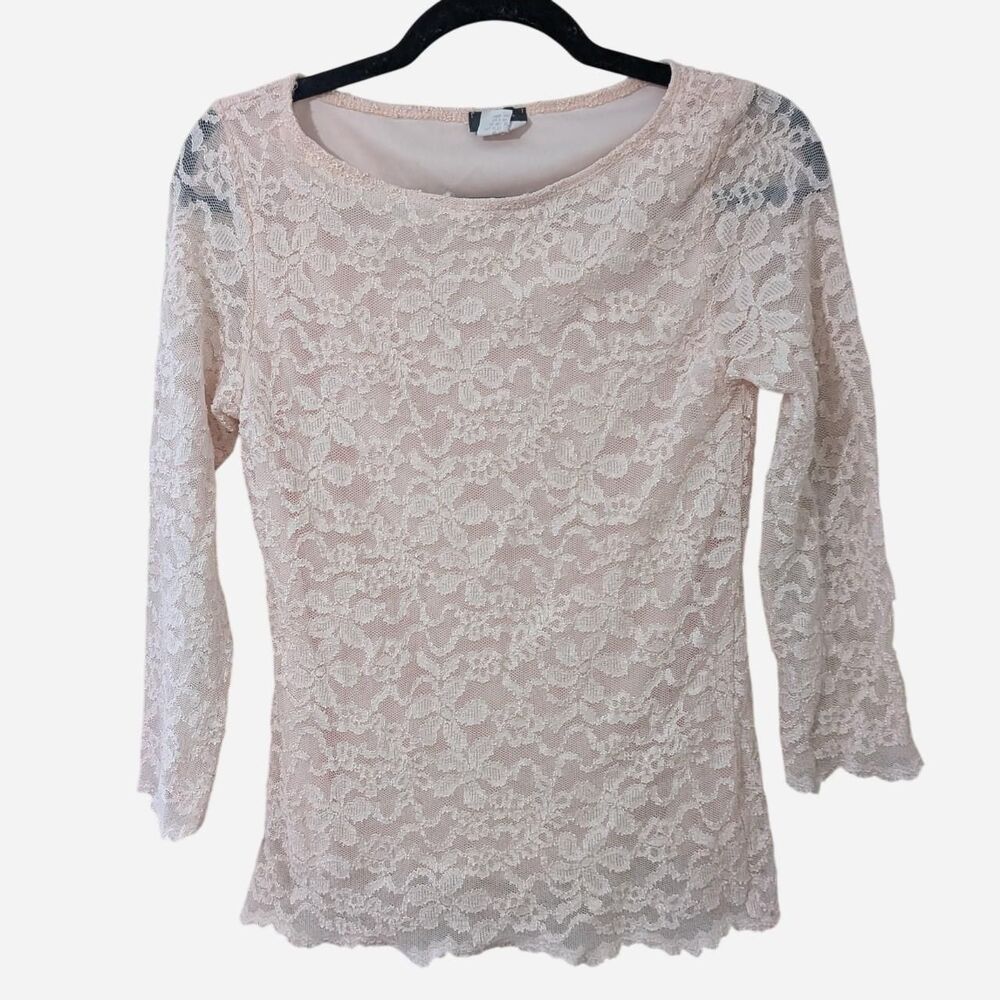 Cream Pink Coquette Floral Lace Long Sleeve Top